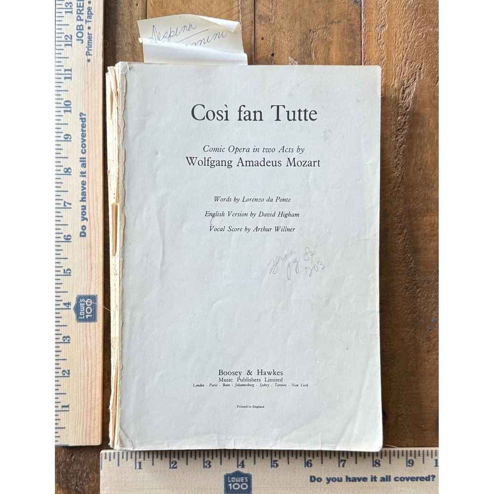 Mozart Cosi fan Tutte Vocal Score Boosey & Hawkes Vintage Opera Sheet Music